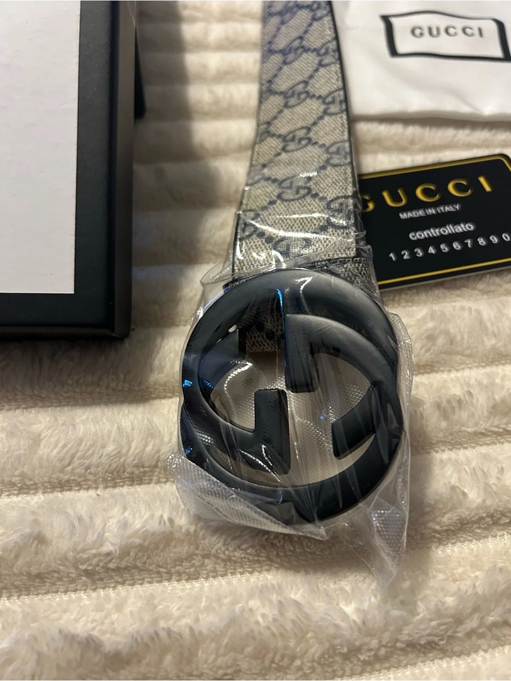 Gucci Brown GG Supreme Canvas Belt with Black Interlocking G Buckle